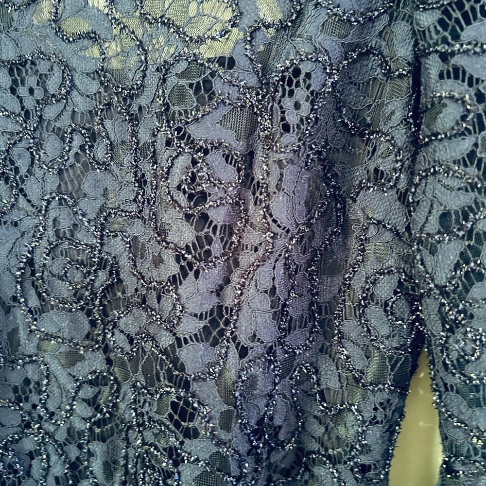 Elegant Navy Bell Sleeve Evening Gown - Picture 5 of 10